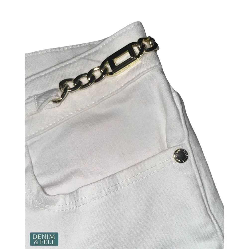 NEW Karl Lagerfeld Paris White Straight Leg Jeans Gold Chain Detail High Rise - Picture 5 of 9
